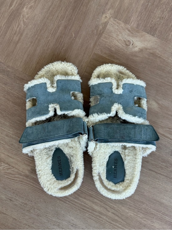 Hermes Shoes - Hermès Shearling Chypres in blue Cream